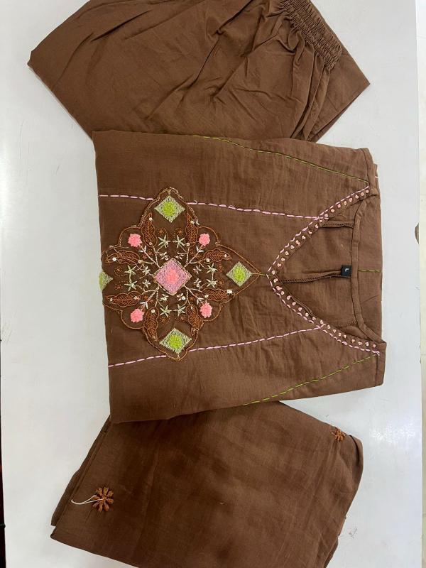 Jaipuri 3pcs brown cotton printed kurti wholesale   - wholesale export